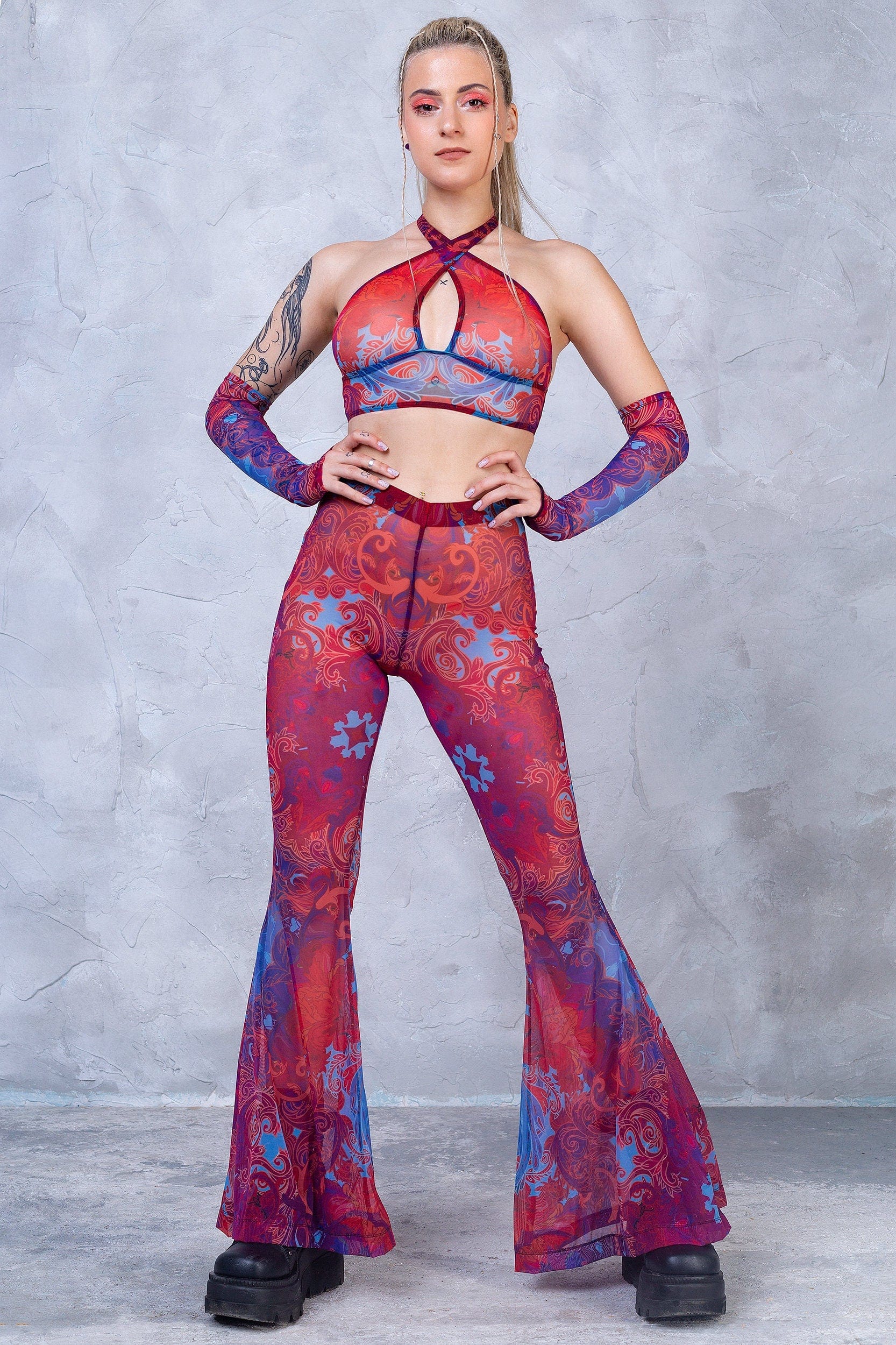 Jumon Bell Bottom Mesh Pants - Image 3