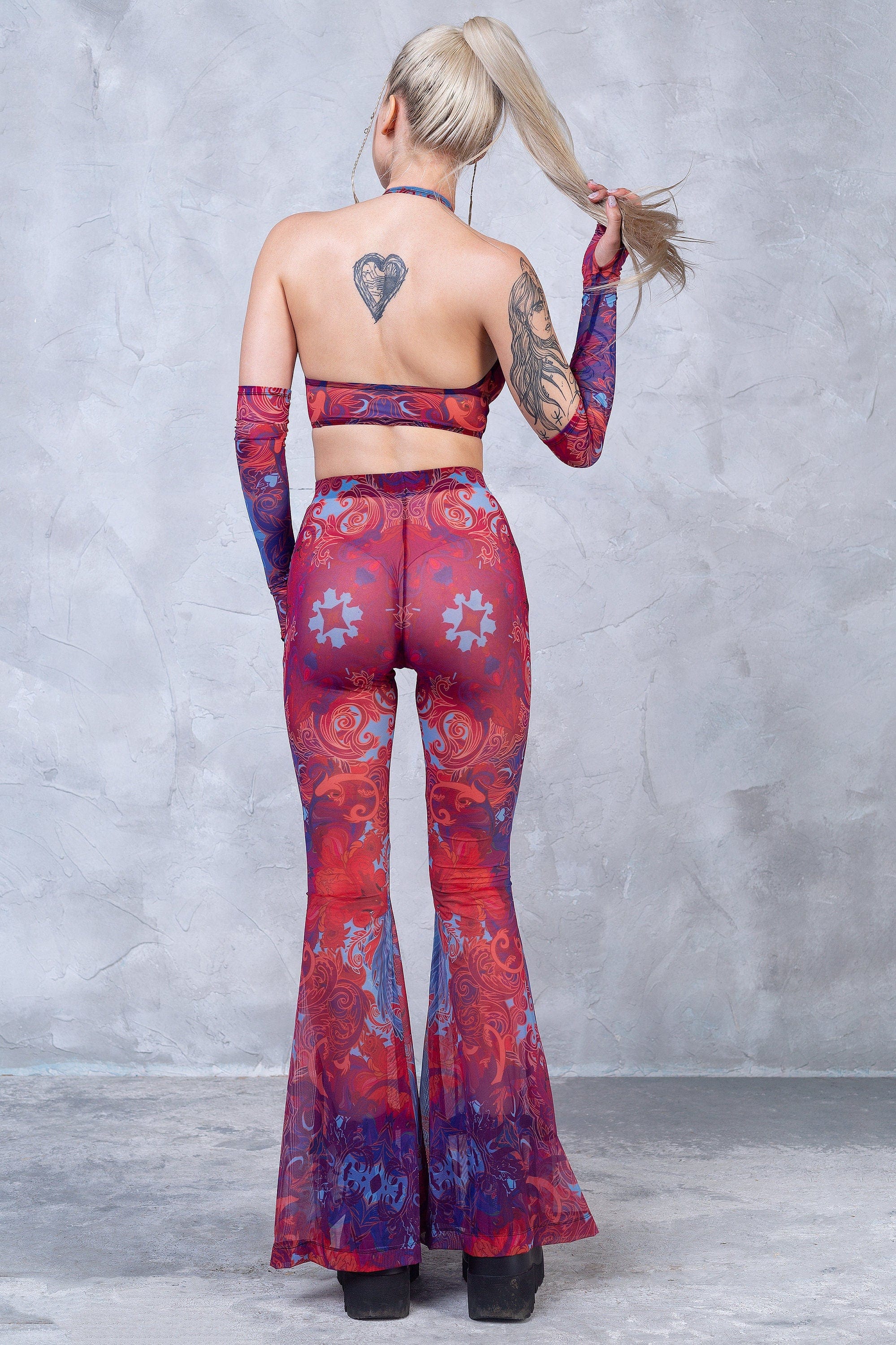 Jumon Bell Bottom Mesh Pants - Image 4