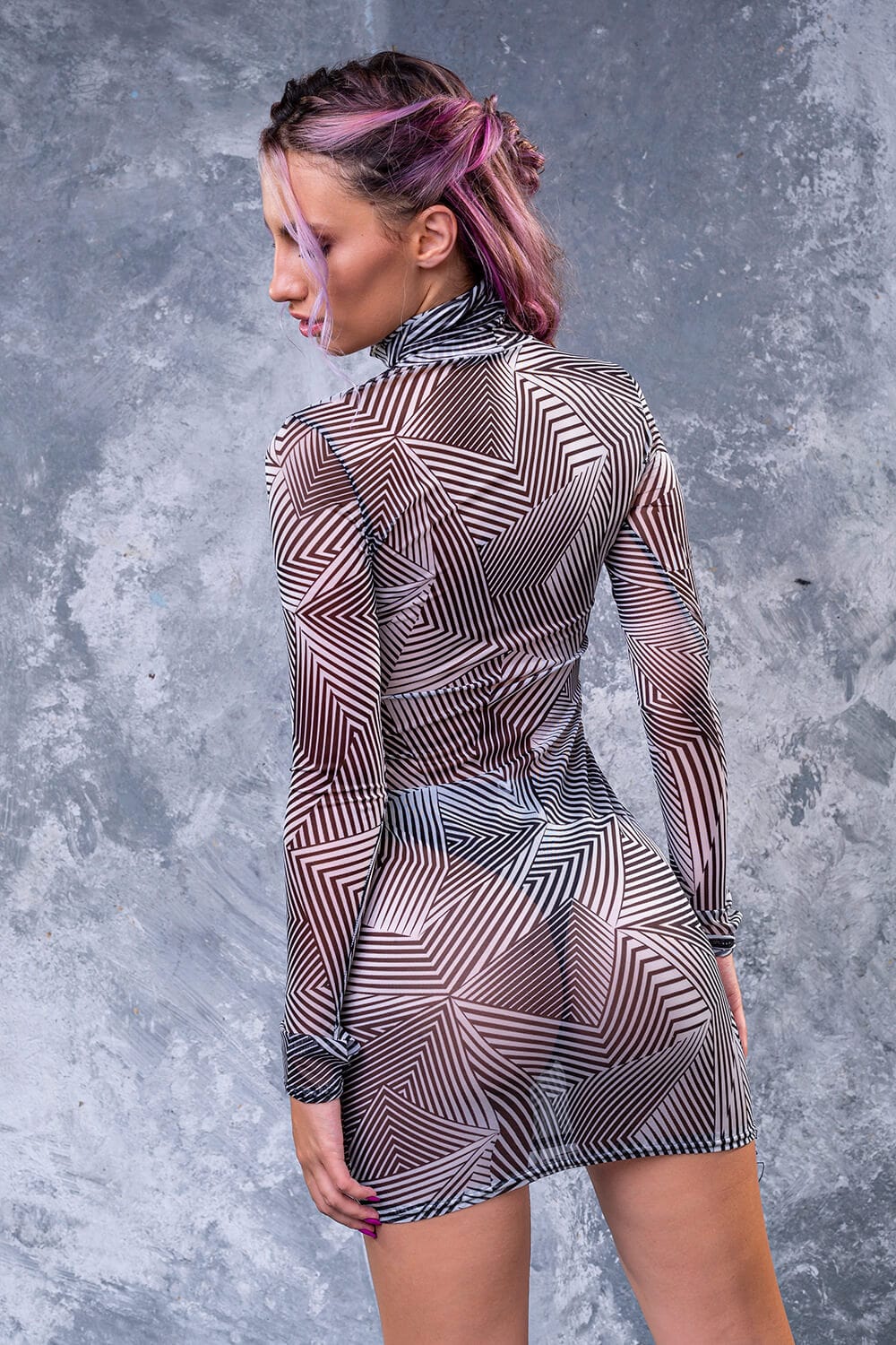 Minimal Mesh High Neck Dress - Image 3