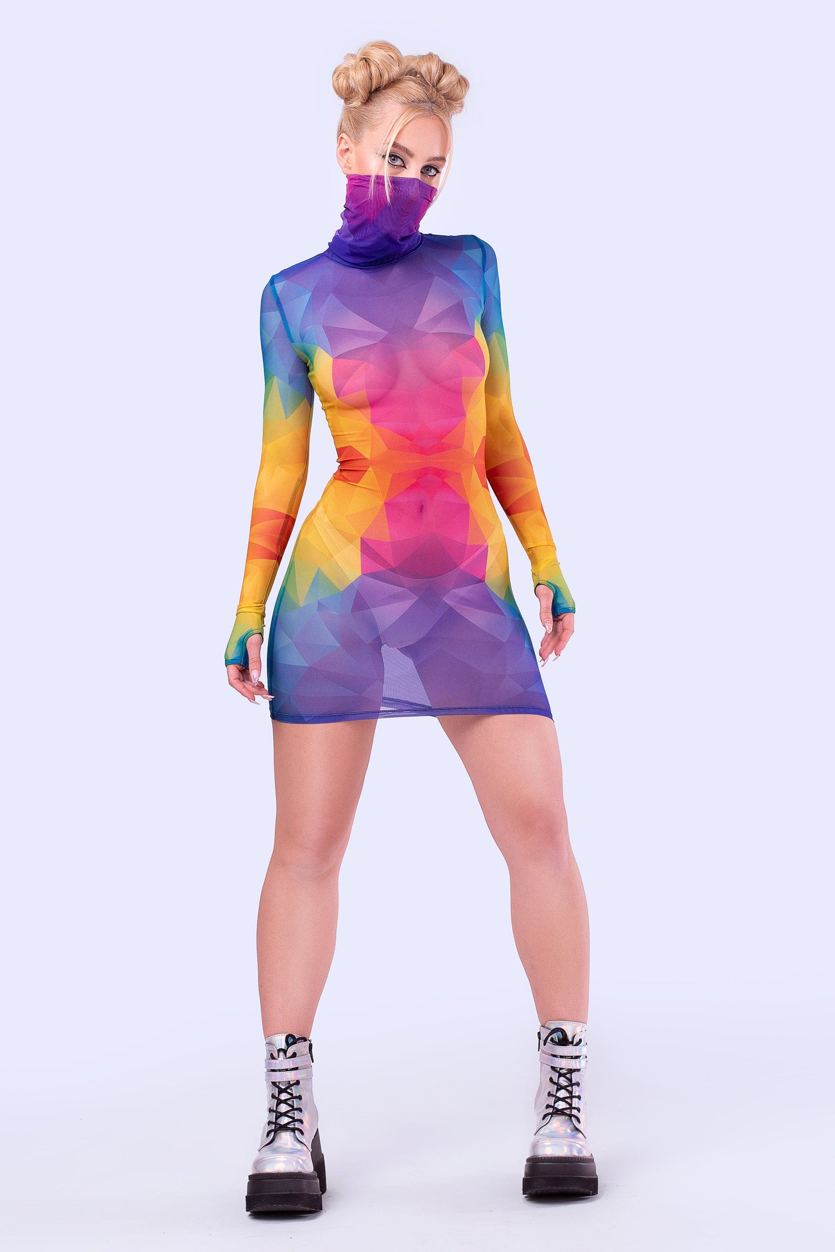 Polygon Love Mesh High Neck Dress - Image 3