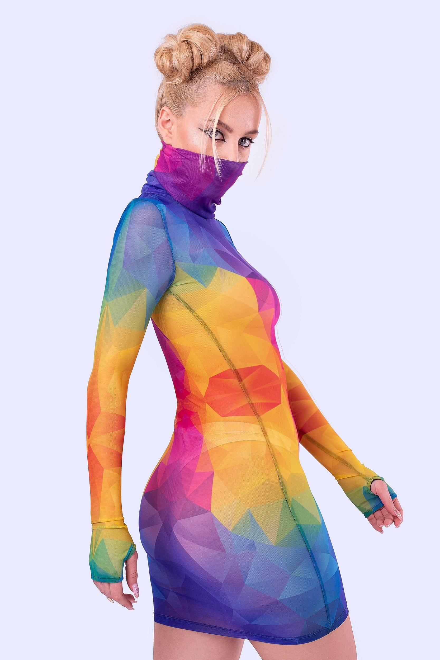 Polygon Love Mesh High Neck Dress - Image 4