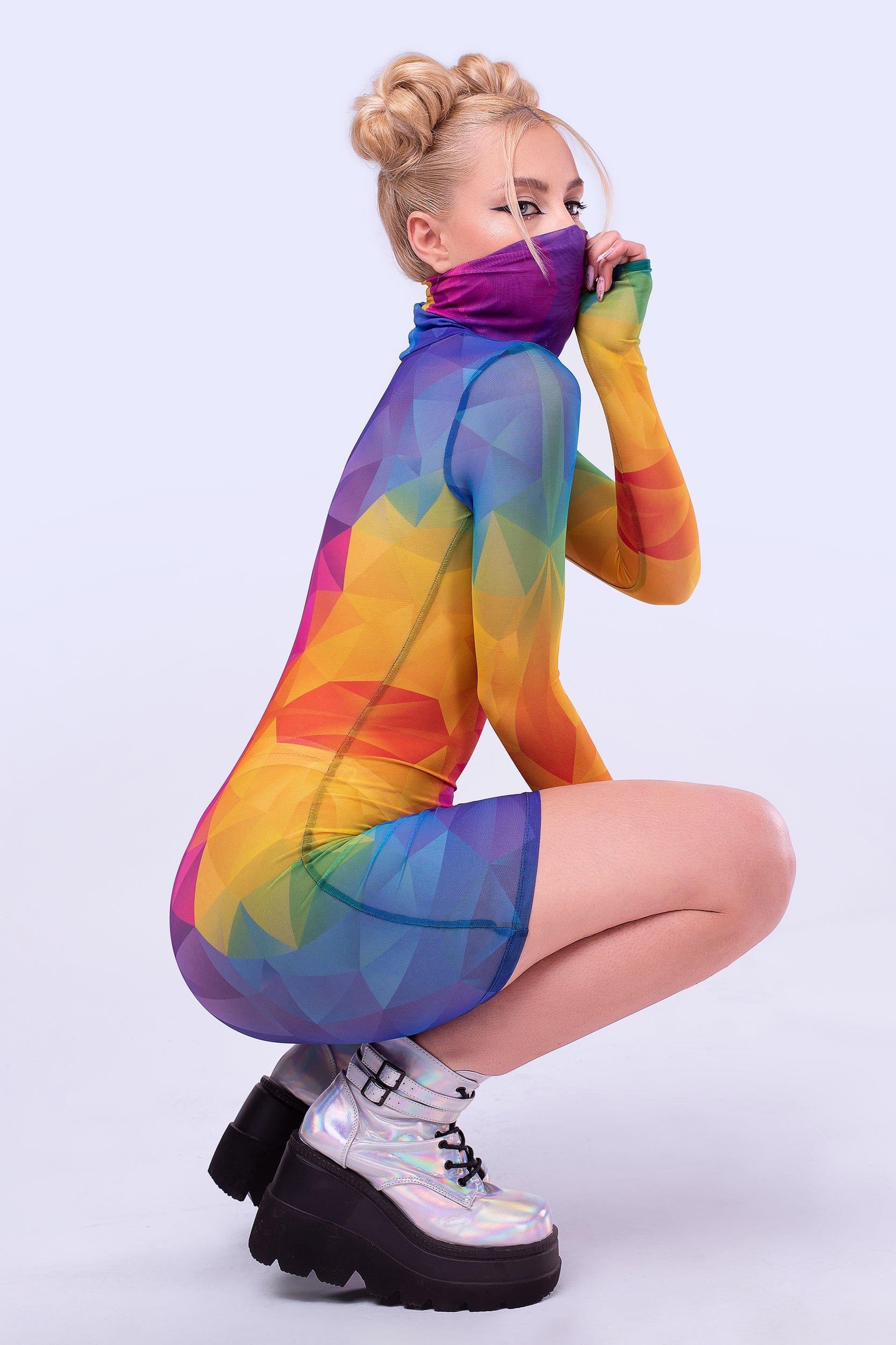 Polygon Love Mesh High Neck Dress - Image 5