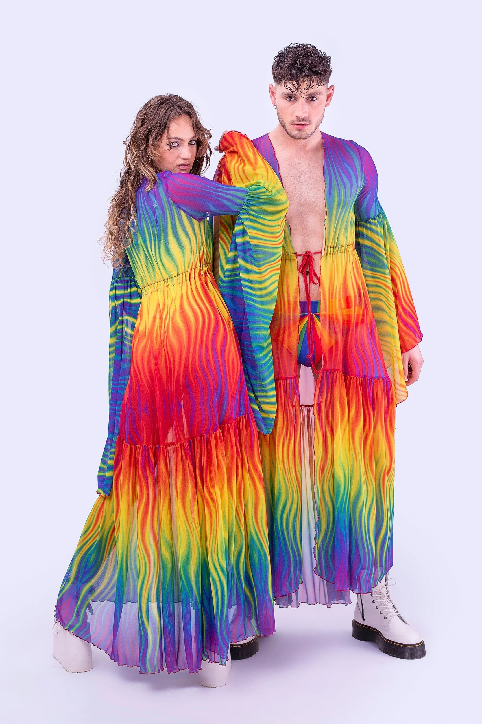 Rainbow Flame Unisex Mesh Duster - Image 4