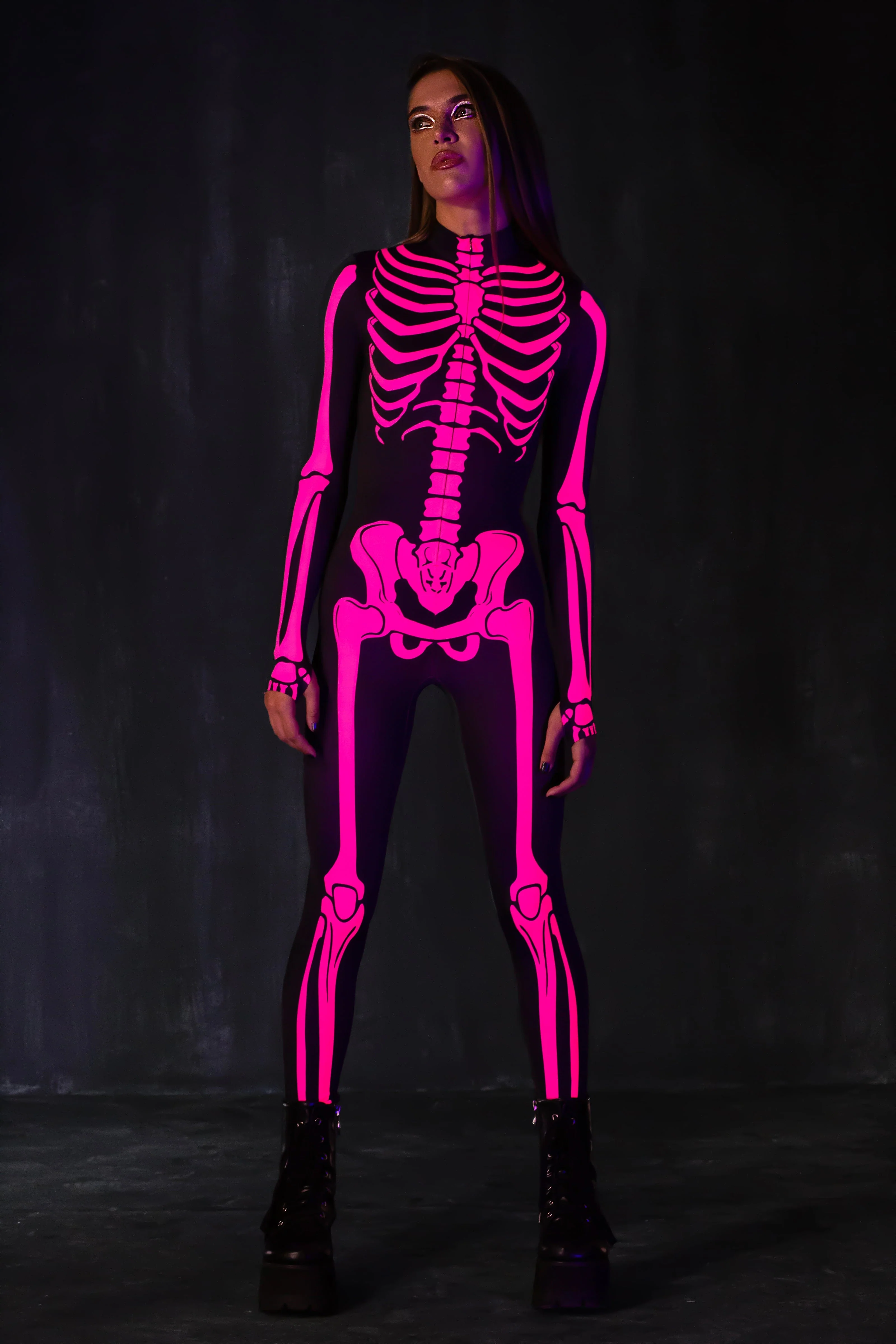 Raspberry Neon Skeleton Costume - Image 3