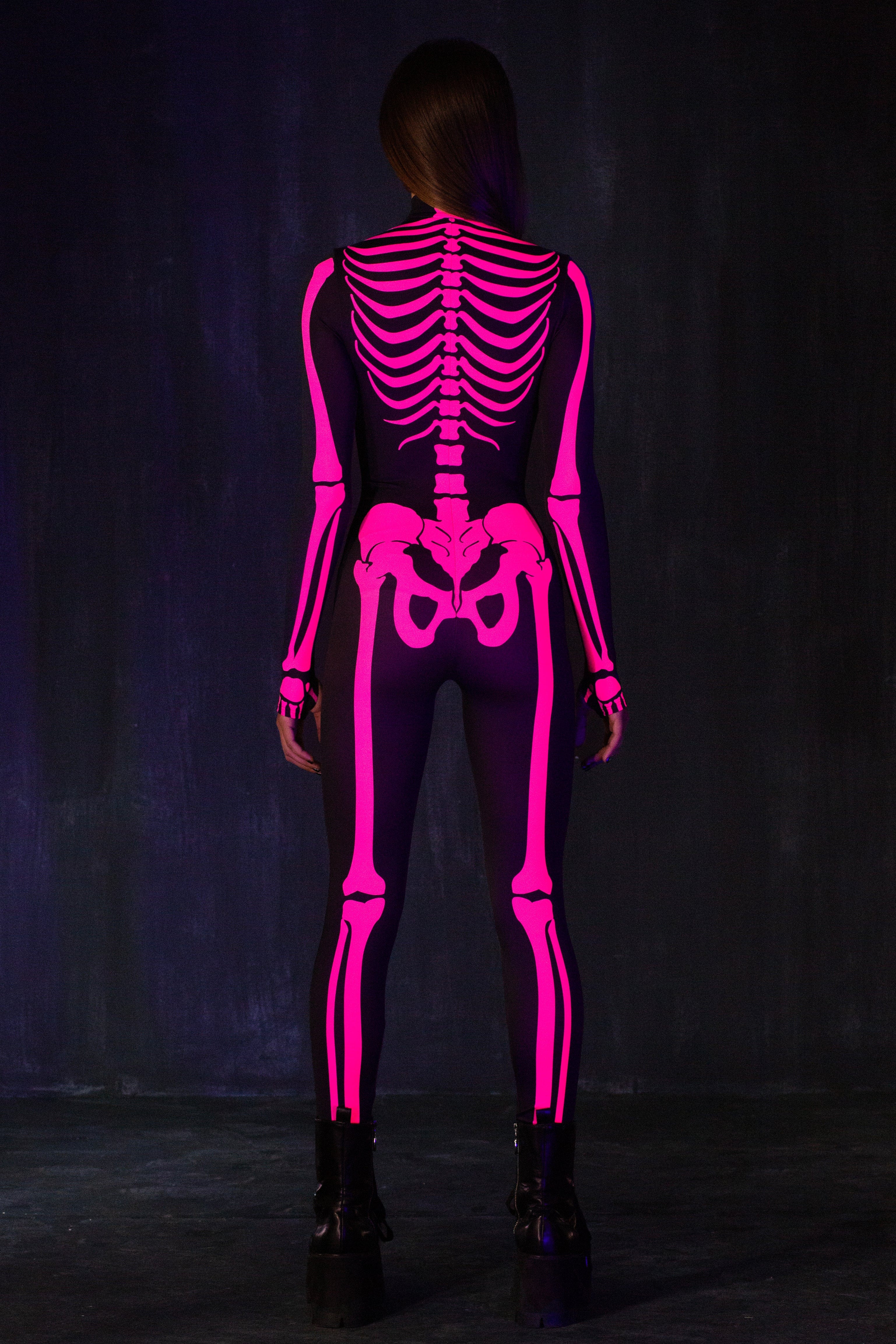Raspberry Neon Skeleton Costume - Image 4