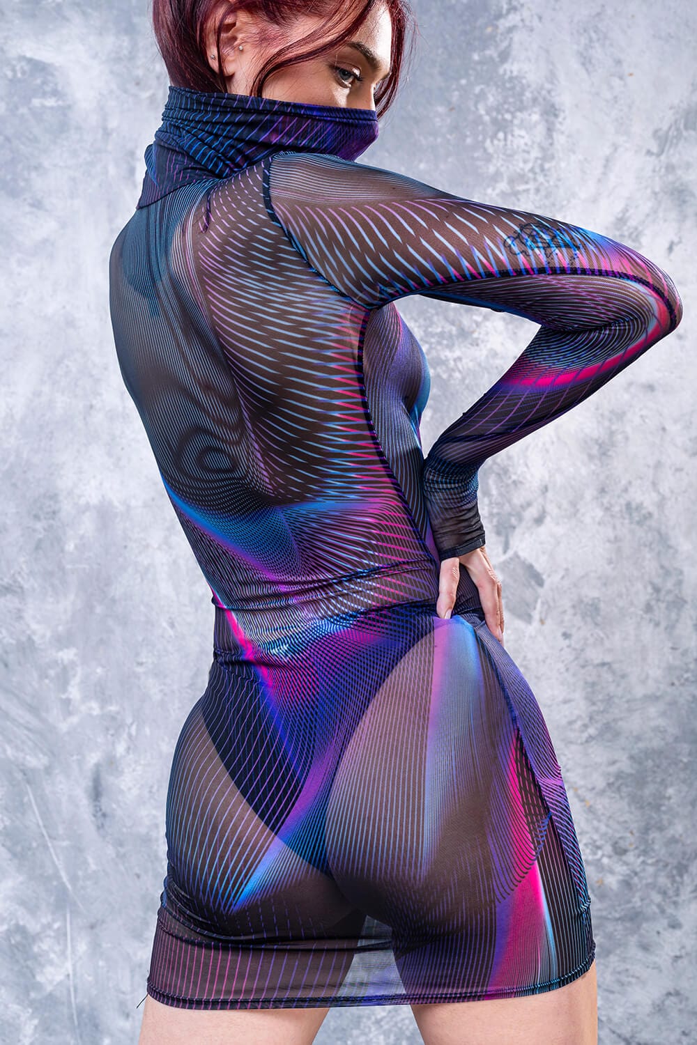 Synth Wave Mesh High Neck Dress - Image 5
