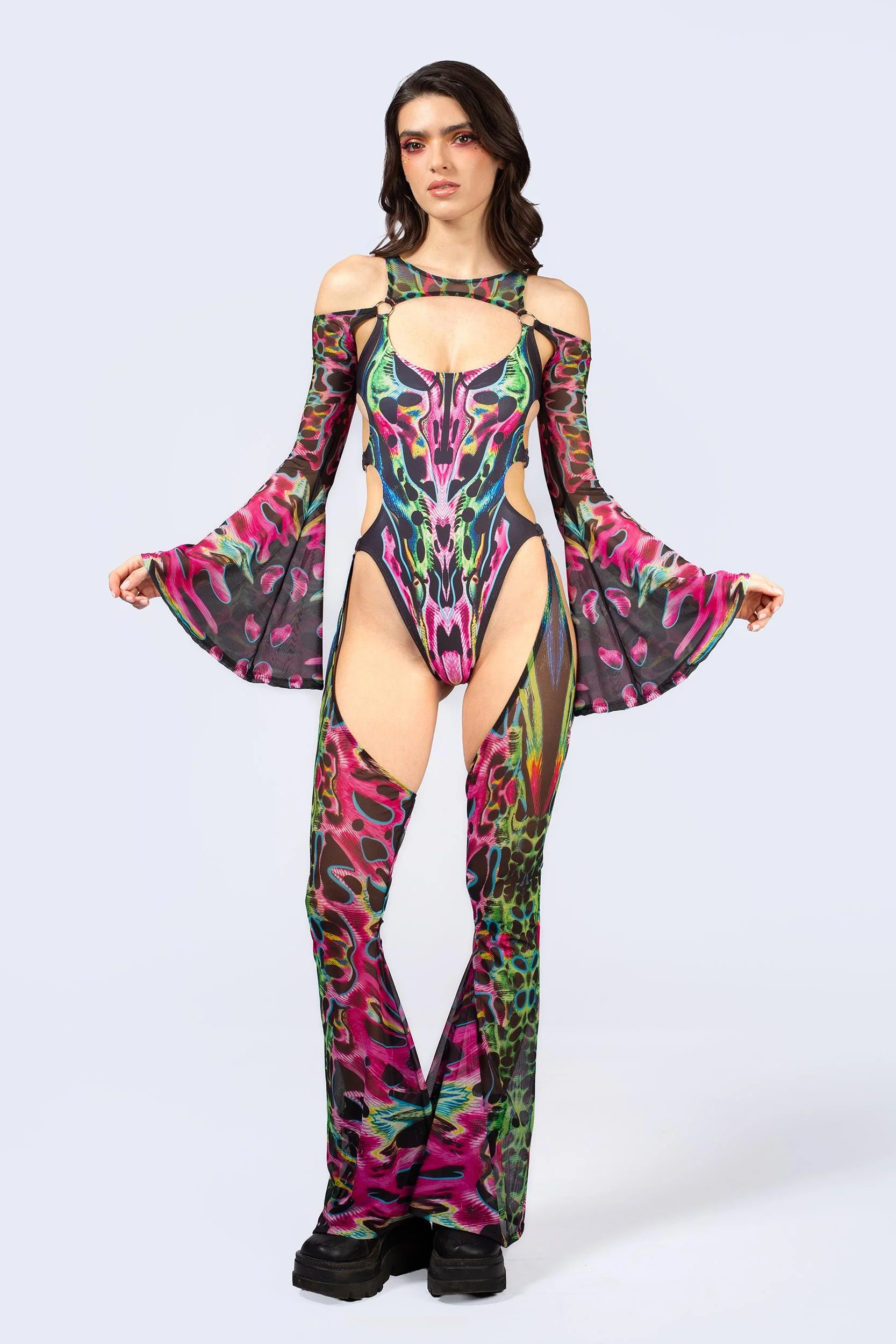 Tearing Me Apart Flared Chaps Catsuit - Image 3