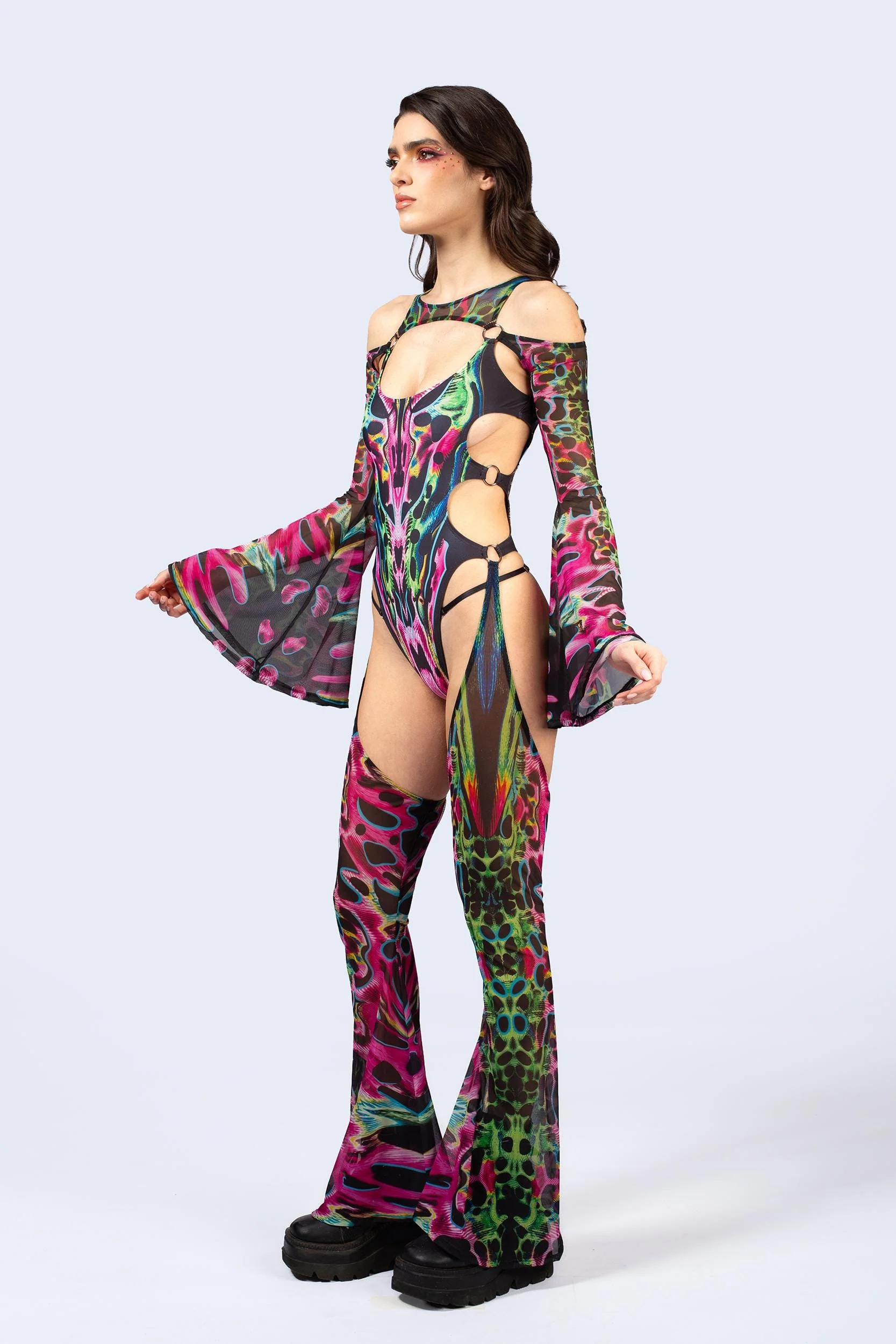 Tearing Me Apart Flared Chaps Catsuit - Image 4