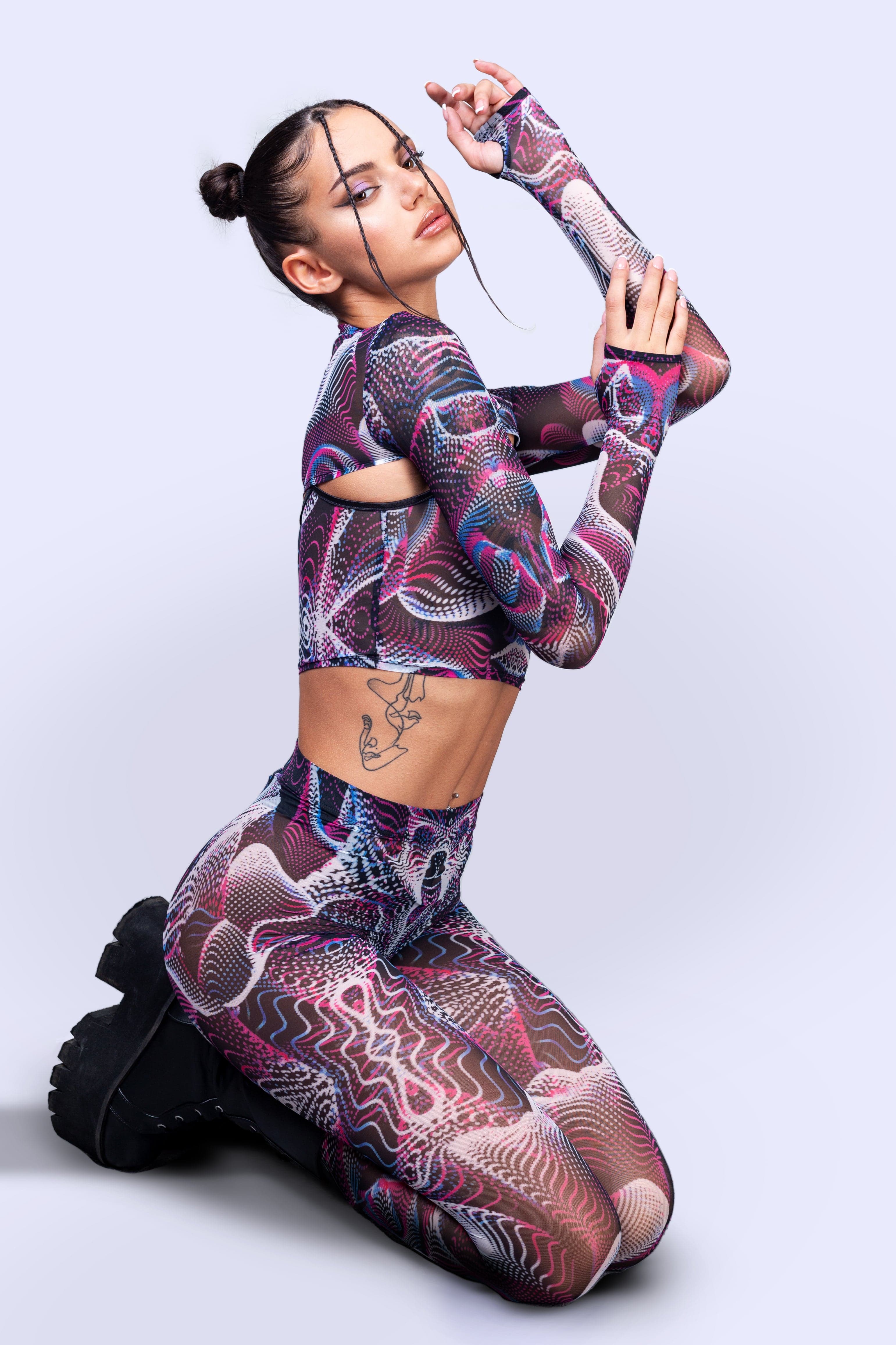 Vapor Trance Magenta Mesh 2 Piece Shrug Top - Image 3